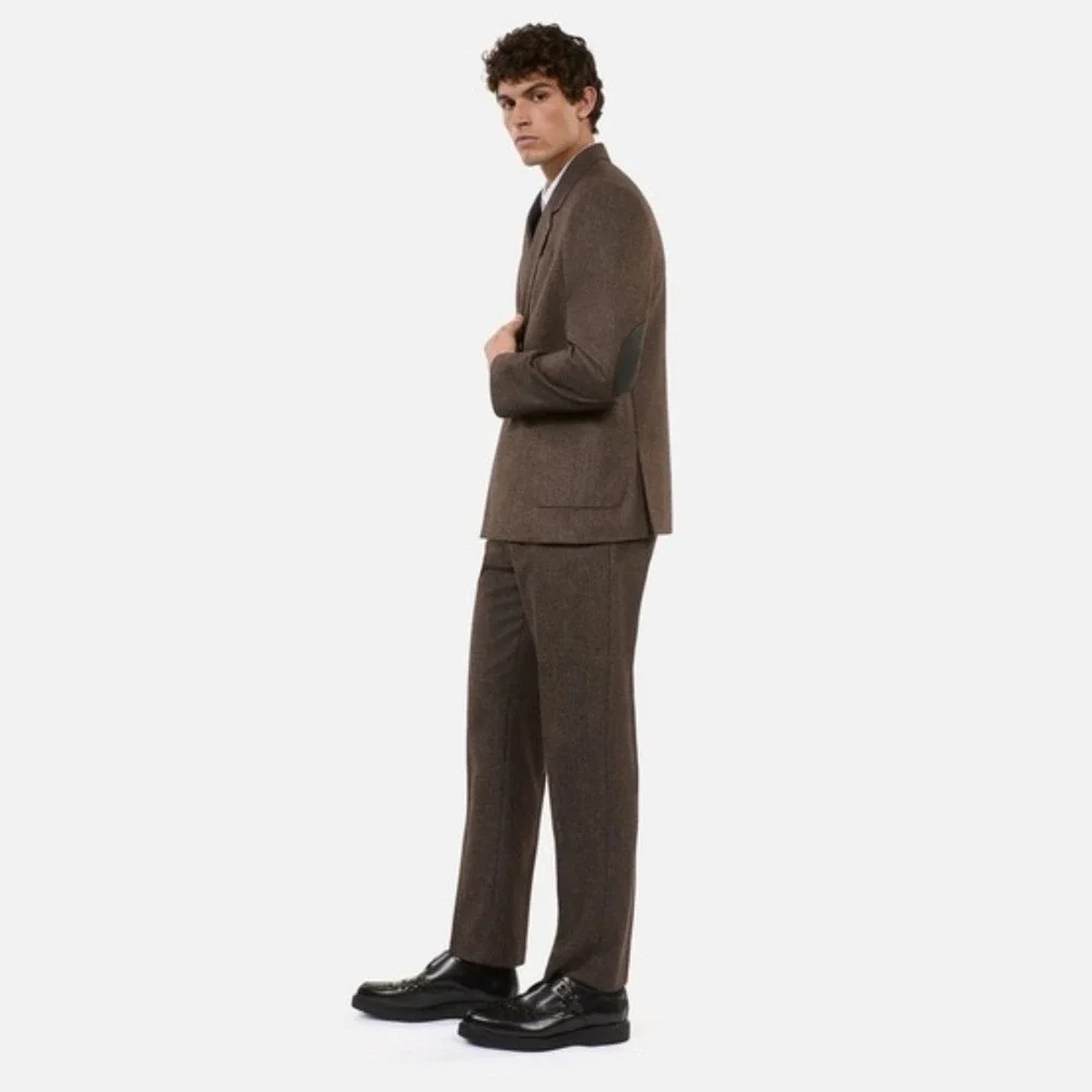 The Kooples Blazer Men’s Double Breasted Wool FR 46/ US 36 Brown‎ Leather Elbow